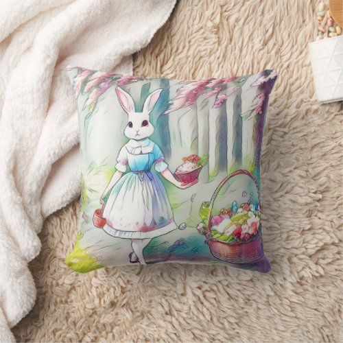 Bunny Girl  Throw Pillow Rabbit Easter Ai