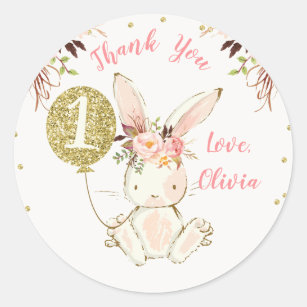Bunny glitter ball thank you 1st birthday sticker