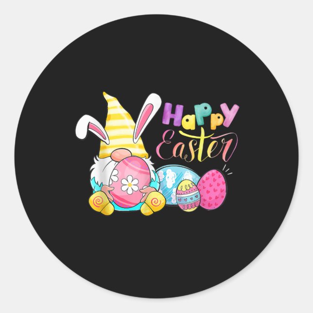 Bunny Gnome Rabbit Eggs Hunting Happy Easter Day Classic Round Sticker (Front)