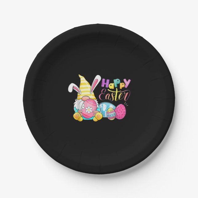 Bunny Gnome Rabbit Eggs Hunting Happy Easter Day Paper Plates (Front)