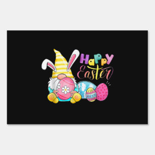 Bunny Gnome Rabbit Eggs Hunting Happy Easter Day Sign
