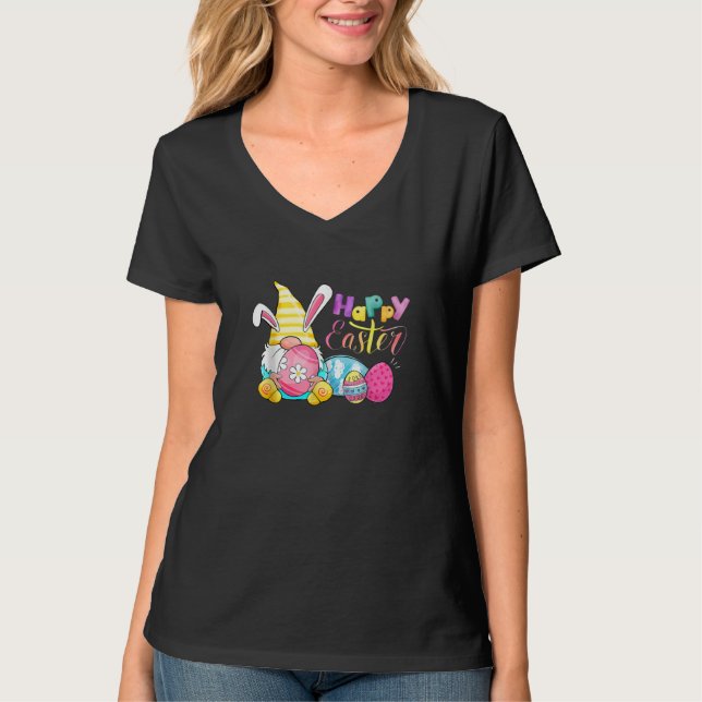 Bunny Gnome Rabbit Eggs Hunting Happy Easter Day T-Shirt (Front)