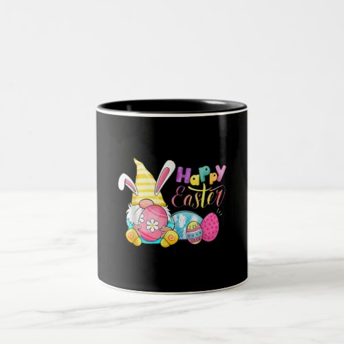 Bunny Gnome Rabbit Eggs Hunting Happy Easter Day Two_Tone Coffee Mug