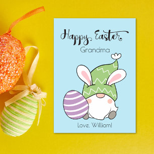 Bunny Gnome With Easter Egg Happy Easter Script Holiday Card