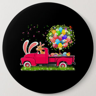 Bunny Goat Riding Pickup Truck Easter Eggs Tree Fl Button
