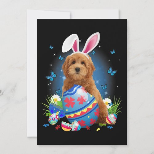 Bunny Goldendoodle With Egg Basket Easter Flower H Invitation
