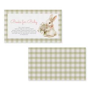 Bunny Green Gingham Baby Shower Books for Baby Enclosure Card