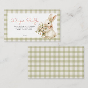 Bunny Green Gingham Baby Shower Diaper Raffle Enclosure Card