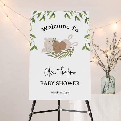 Bunny Greenery Girl Baby Shower Welcome Sign