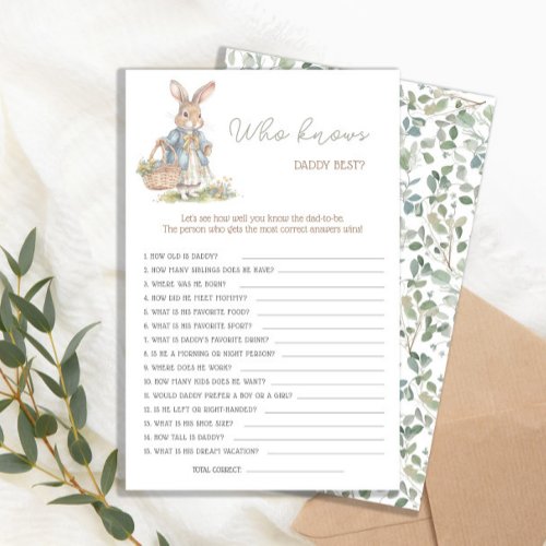 Bunny Greenery Who Knows Daddy Best Baby Shower