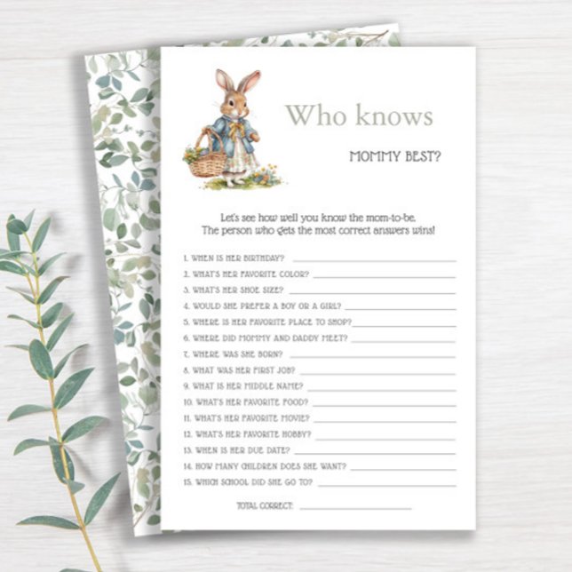 Bunny Greenery Who Knows Mommy Best Baby Shower (Creator Uploaded)