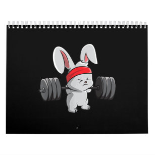 Bunny Gym Rabbit Ness Weightlifting Funny Art Calendar