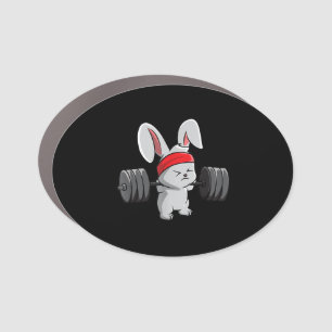 Bunny Gym Rabbit Ness Weightlifting Funny Art Car Magnet
