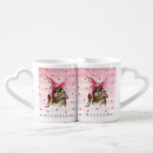 Bunny Hand painted glitter monogram Coffee Mug Set