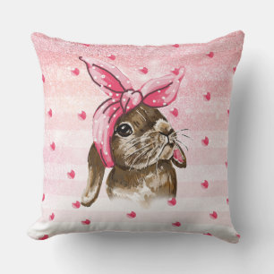 Bunny Hand painted glitter Throw Pillow