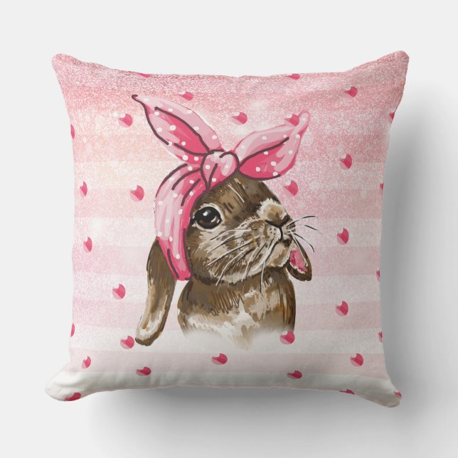 Bunny Hand painted glitter Throw Pillow (Front)