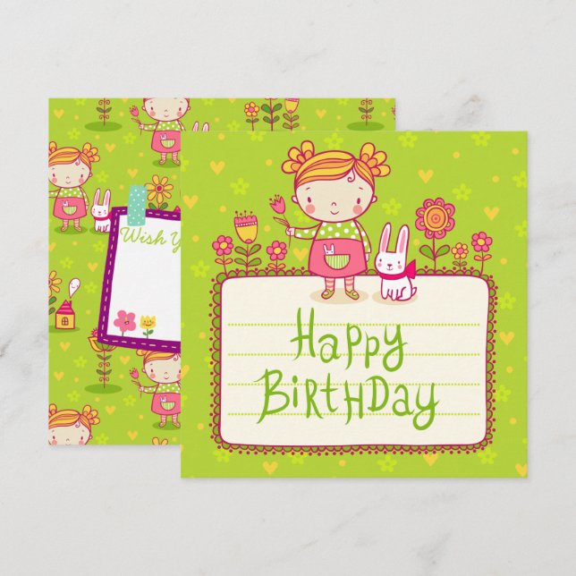 Bunny Happy Birthday Holiday Card (Front/Back)