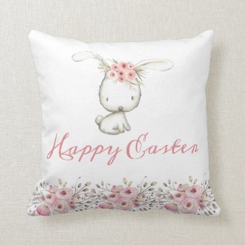 Bunny Happy Easter Throw Pillow by TiffsSweetDesigns at Zazzle