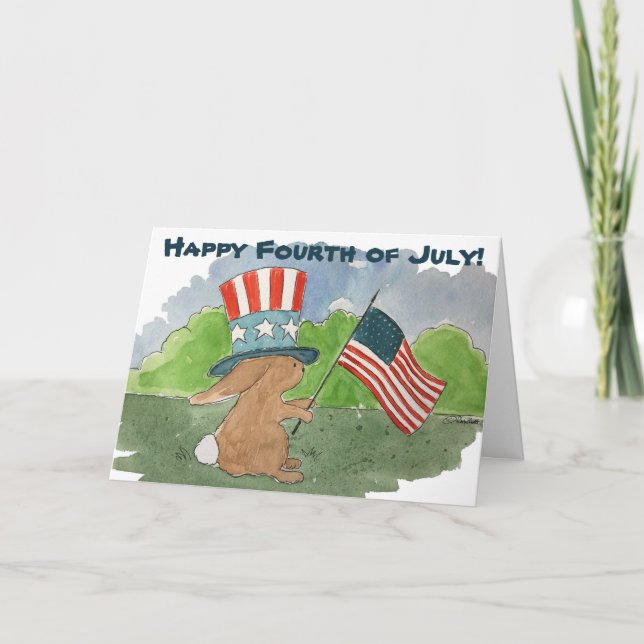 Bunny Happy Fourth of July Card Party Invitation (Front)