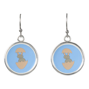 Bunny Hatching from Egg Weird Drop Earrings