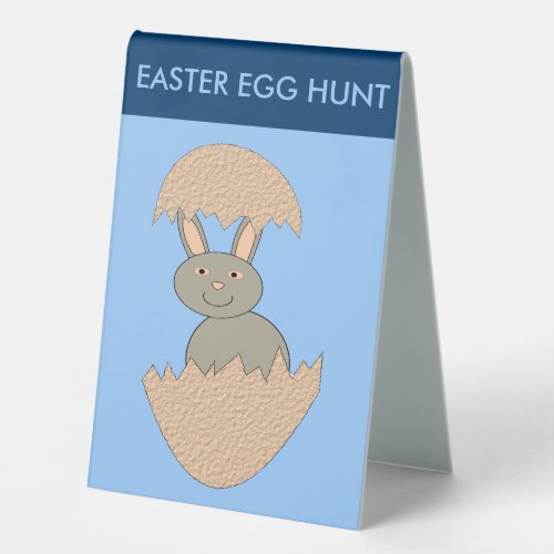 Bunny Hatching from Egg Weird Egg Hunt Table Tent Sign