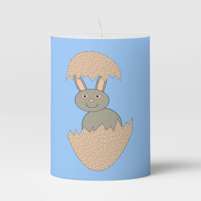 Bunny Hatching from Egg Weird Pillar Candle (Front)
