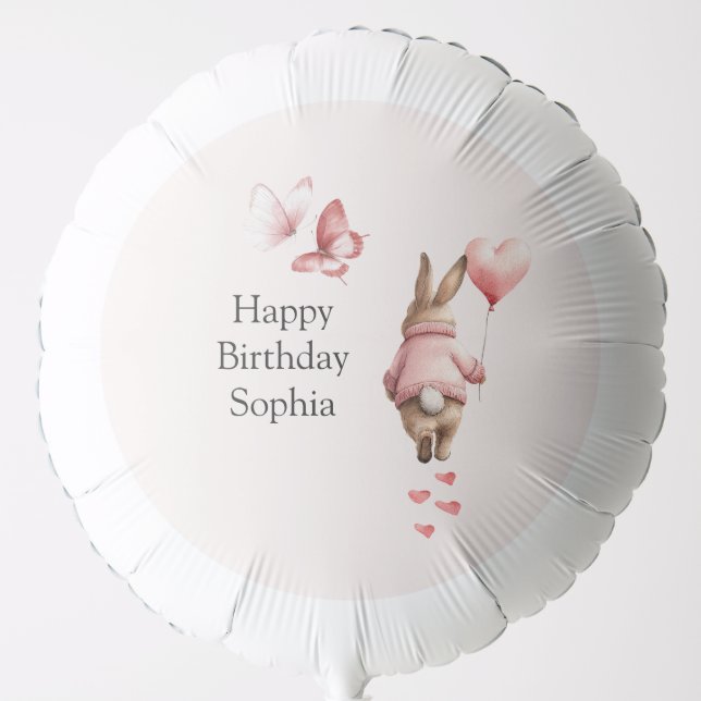 Bunny Heart Balloon Pink Butterflies Birthday (Front)