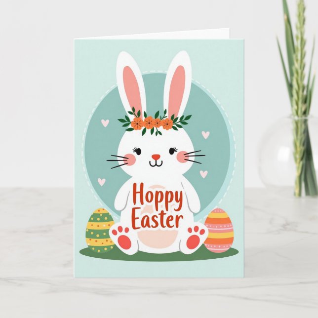Bunny Heart Pattern Easter Card (Front)