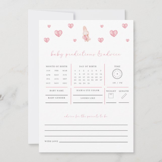 Bunny Heart Valentine Baby Predictions Advice Game (Front)