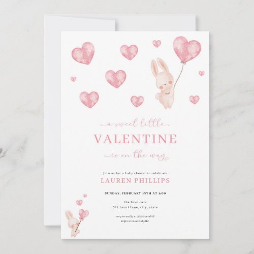 Bunny Hearts Little Valentine Baby Shower  Invitation