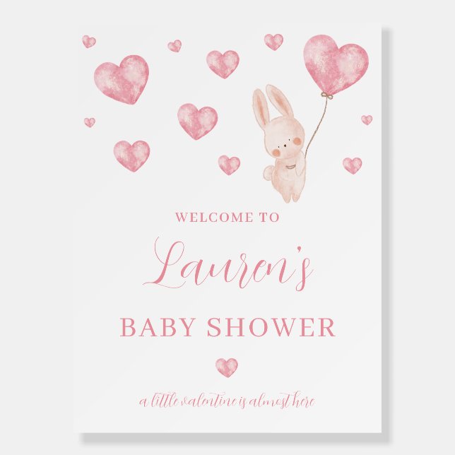 Bunny Hearts Valentine Baby Shower Welcome Sign (Front)