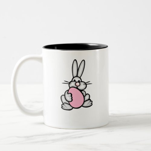 Bunny holding a Light Pink Egg Two_Tone Coffee Mug