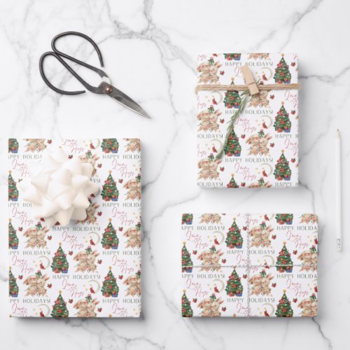 Bunny Holiday Wrapping Paper Flat Sheet Set of 3