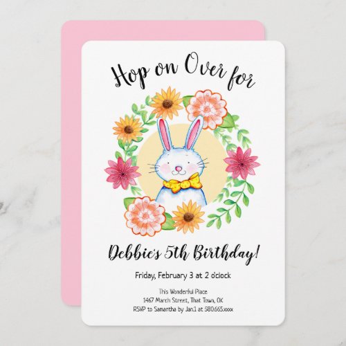 Bunny Hop On Over Pastel Birthday Party Invitation