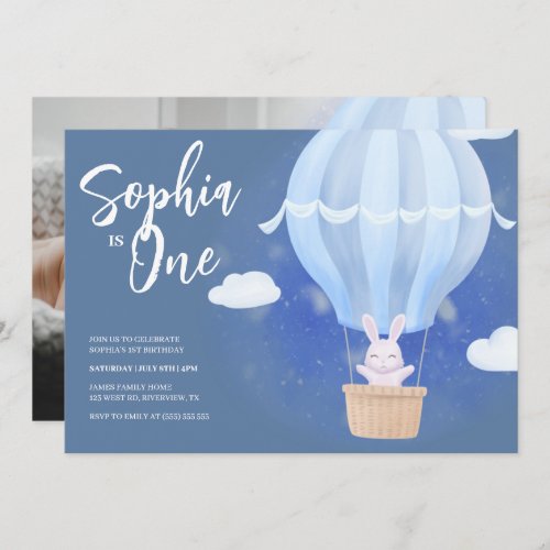 Bunny Hot Air Balloon Boy First Birthday Invitatio Invitation