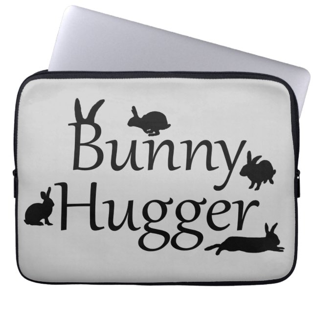 Bunny Hugger Laptop Sleeve (Light Grey) (Front)