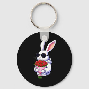 Bunny Hugging Valentine Flower Bunny  Keychain