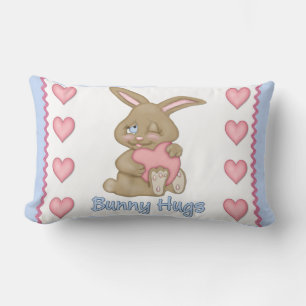 Bunny Hugs Blue Lumbar Pillow