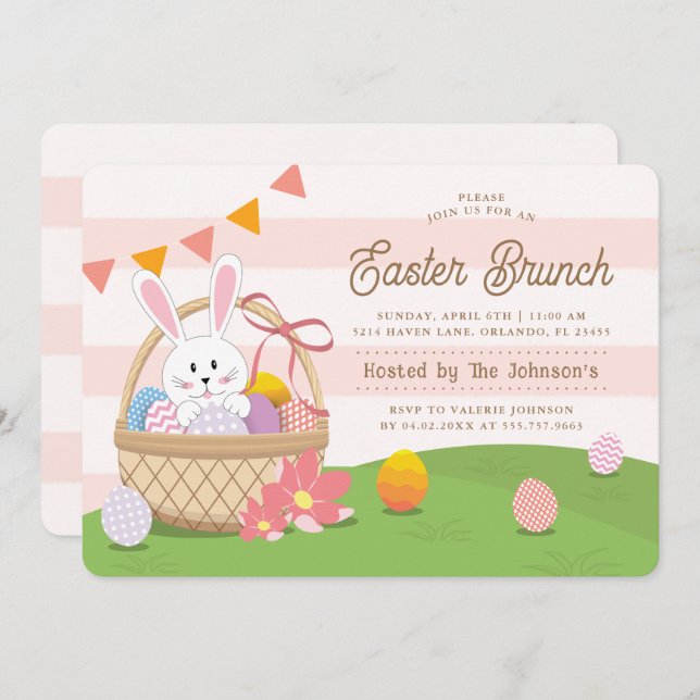 Bunny In A Basket Easter Brunch Holiday Invitation (Front/Back)