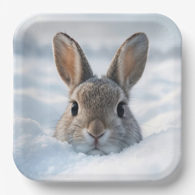 Bunny In a Deep Snowdrift Paper Plates (Front)