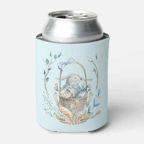Bunny in a Easter basket Happy Easter text Can Cooler