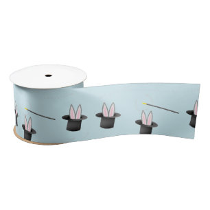 Bunny in a hat with magic wand blue satin ribbon