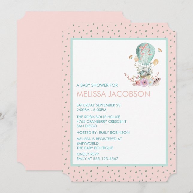 Bunny in a Hot Air Balloon Baby Shower Invitation (Front/Back)
