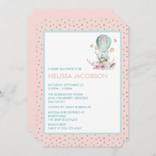 Bunny in a Hot Air Balloon Baby Shower Invitation