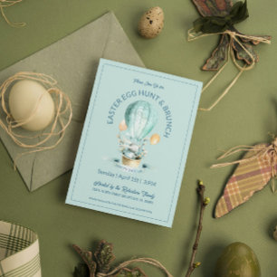 Bunny in a Hot Ballon Basket with Easter Flowers Invitation
