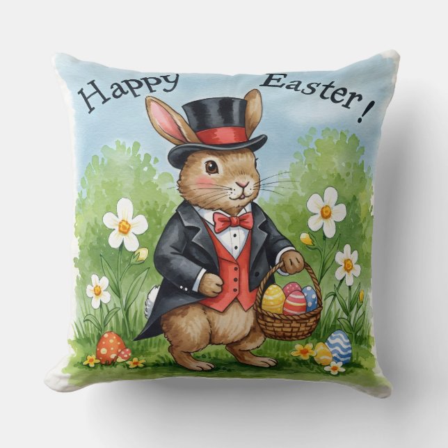 Bunny in a Tailcoat and Top Hat  Throw Pillow (Front)