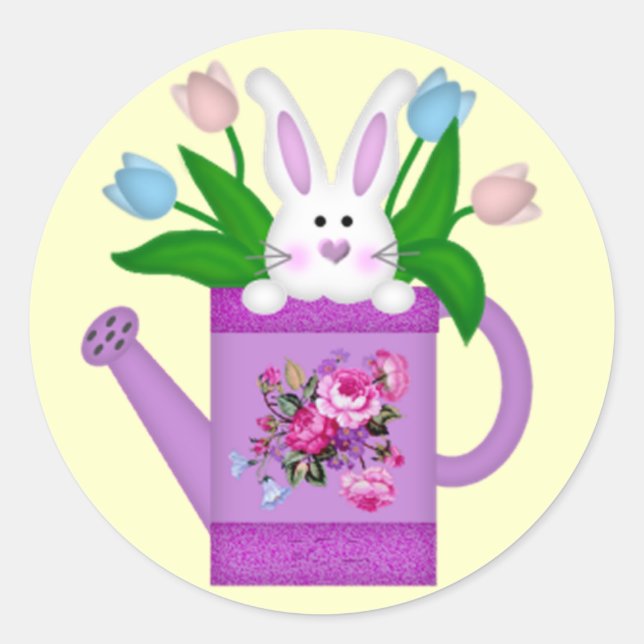 Bunny in a Watering Can Stickers (Front)