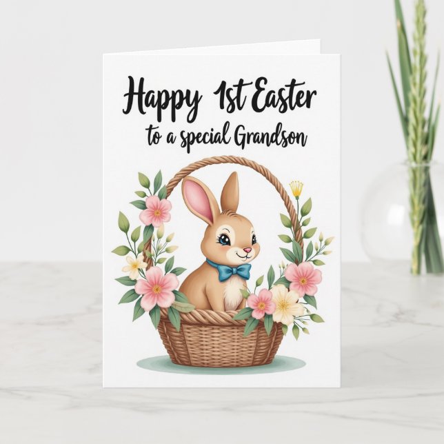 Bunny In Basket First Easter Card (Front)