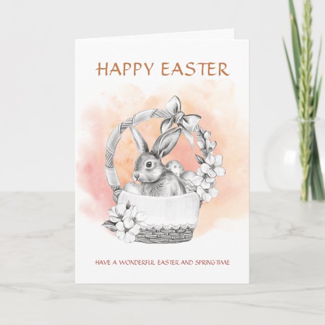 Bunny in Basket Happy Easter Holiday Card (Front)