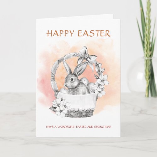 Bunny in Basket Happy Easter Holiday Card